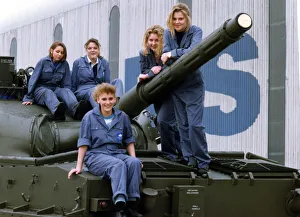 Apprentices Prints: Five of Vickers female apprentices on a vickers Mark 3 Tank on 5th March 1992
