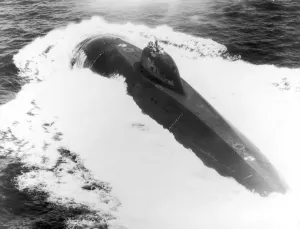 Ussr Prints: A Victor class Russian nuclear submarine seen here on exercise in the North Atlantic