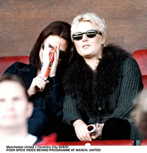 Victoria Adams posh spice of pop group the Spice Girls watching Manchester United v