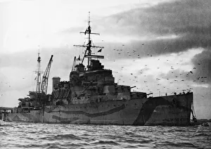 Ships Prints: View of the 8000 ton Royal Navy Mauritius class cruiser HMS Nigeria