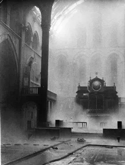 Church Prints: View of bomb damage to the interior of St Anthonys church in South East London