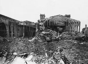 Dock Prints: A view of the damaged docks in Cherbourg, where U.s Army engineers are rushing the job of
