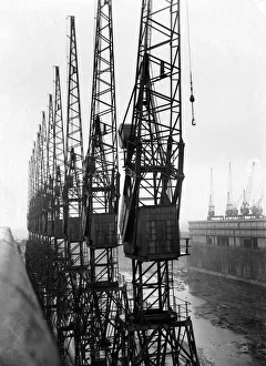 Dock Prints: A view of the dockside gantry cranes from the roof of Number One Gladstone Dock shed