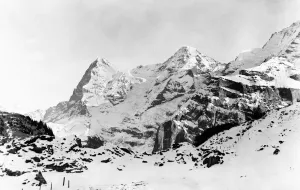 00039 Prints: View of the three famous mountains Eiger, Monch and Jungfrau in the Bernese Oberland