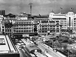 Cities Prints: View of Manchester City showing the giant Lewiss department store on Market Street
