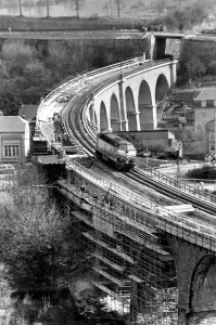 The view from The Passerelle Viaduct Luxembourg April 1975 75-2201-012 Luxembourg city is
