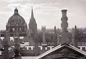 00154 Prints: View from the rooftop of Oxford university aerial view acedemic institutions roof