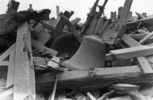 View showing the damage to St Michael and All Angels church in Waddington