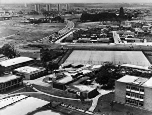 Towns Prints: A view from the top of the tower flats at Kirkby showing Ruffwood Comprehensive School in