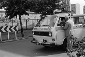 Views of the Berlin Wall, Germany. Pictured are Royal Military Police. 7th August 1986