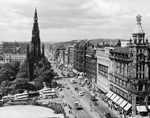 Towns And Villages Prints: Views Cities Streets An Aerial view of Princes Street in Edinburgh Circa 1958