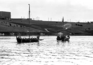 A Viking longboat on the river Tyne for the Newcastle Regatta in July 1980