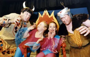 00518 Prints: Vikings Martin Colman and Brian Higgns succeed in frightening fairies Dawn Moore