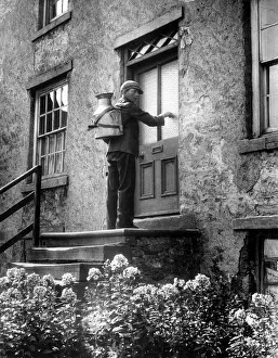 Front Door Prints: Village milkman George Wake doing his daily rounds in the Yorkshire Dales with his four