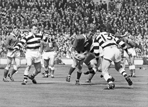 Vince Karalius, Widnes Captain prepares to block a Hull Kingston Rovers attack during