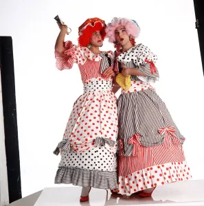 Vinny Jones and Neil Ruddock in drag for panto season as the ugly sisters msi A©Mirrorpix