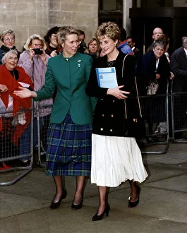 Virginia Bottomley health secretary with Princess Diana who is attending a briefing