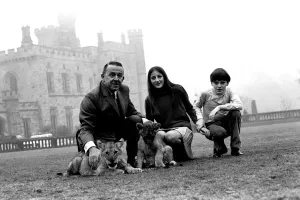 Viscount Lambton and Lady Isabella with the lion cubs which are bound for the Lambton
