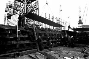 Images Dated 19th April 1971: The Vistafjord passenger cruise liner having her keel laid on the first day being built