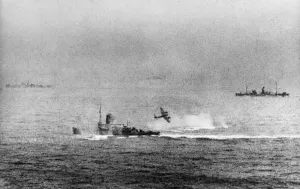 Squadron Prints: Vivid action photograph recording a phase in a successful torpedo attack by Beaufighters