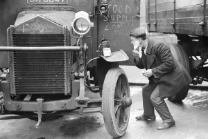 Shaving Prints: A volunteer food supply driver seen here having a quick shave before his next delivery
