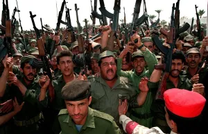 Infantry Prints: Volunteer Reserve Army Parade in Tikrit Iraq May 1998 a crowd of soldiers cheering