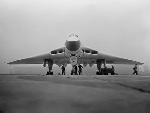 Vulcans of the 617 Dambusters'squadron at RAF Scampton leave for a