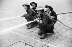 W. N. F. F - first pictures of Womens Fire Service Pump Crews - competition with