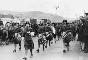 Parades Prints: WaF band, leading Treforest Trading Estate Wings for Victory