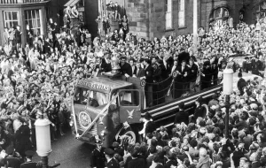 Lorry Prints: The Wakefield Trinity team arrive at the town hall on the back of a Beverleys Beers lorry