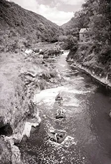Landscapes And Gardens Prints: Wales Coracles scenic view 1962 boats river rural countryside britain water