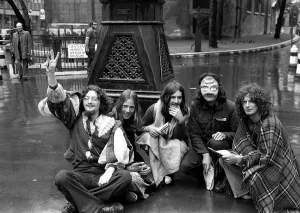 The Wallies August 1974 Outside High Court to defend eviction action Wally