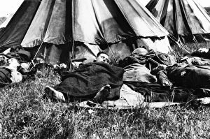 00110 Collection: War Dunkirk Evacuation of BEF from Dunkirk tired troops sleep in a camp after their