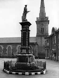01448 Collection: The war memorial and parish church, Prescot, Knowsley, Merseyside. February 1958