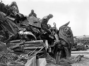 Recycling Prints: War salvage: Pictures taken in a German smelting yard at Hamburg which shows the shortage