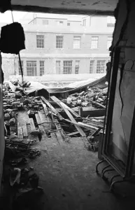 01462 Prints: A ward exposed to the elements on the first floor of The Westminster Hospital after