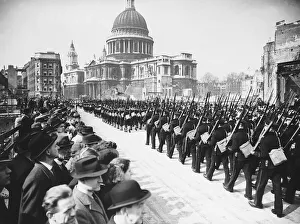 Warship Week procession passes St Pauls Cathedral in City of London where the Lord