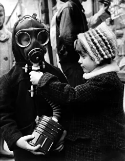 Gas Masks Prints: Wartime gas masks were sold by Mr Harry Breckner from his shop in Crowtree Road
