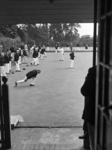 Men Only Prints: Warwickshire v Leicestershire County bowls match circa 1952