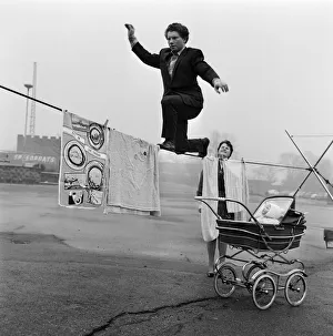 Wash days are never dull for Moira Roberts, wife of circus star Bobbie Roberts