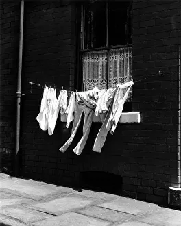 Domestic Prints: A washing line near a terrace house in Manchester Circa 1960