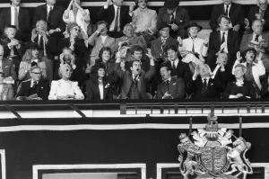 01082 Prints: Watford chairman Elton John pictured watching the 1984 FA Cup Final at Wembley Stadium