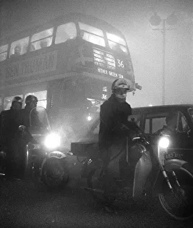 Queue Prints: Weather London Smog December 1962 Traffic crawling along at 2mph in
