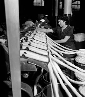 00347 Prints: Weaver, Mrs Evelyn Nyland, back at work - after honeymoon - to look after her 25 machines