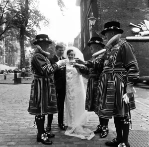 Wedding Day Prints: Wedding Day of secretary Jennifer Mary Jones & motor mechanic James Baker at the Tower of