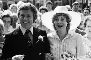 The wedding of Michael Aspel and Elizabeth Power at Eastbourne Town Hall. 23rd July 1977
