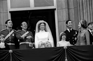 Wedding of Princess Anne to Mark Phillips on balcony 1973 of Buckingham palace with