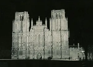 Worship Prints: Wells Cathedral Somerset photographed from between two trees 19 century Gothic
