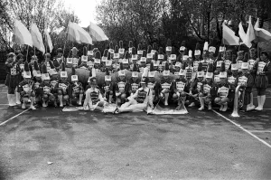 Wembley, here we come! On parade outside Deighton Sports Centre are members of Outlane