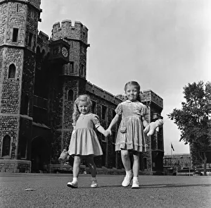 Holding Hands Prints: Wendy Dixon and Ruth Mason, two girls who live in the Tower of London. 2nd July 1954